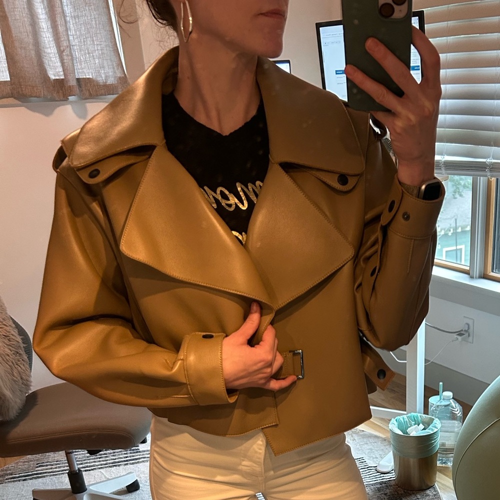 Jane and Tash Camel/ Tan cropped Leather Jacket